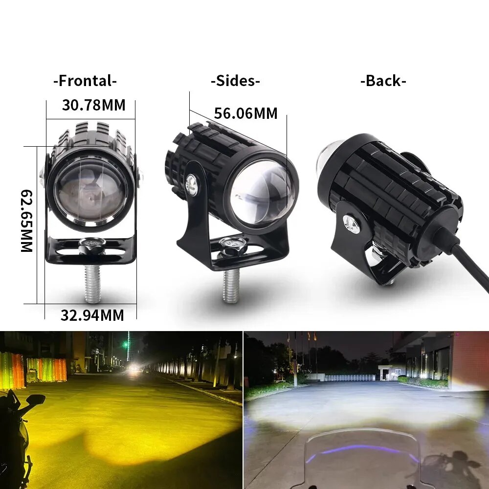 Universal motocicleta led farol lente do projetor dupla cor atv scooter lâmpada de condução luz nevoeiro lâmpada auxiliar