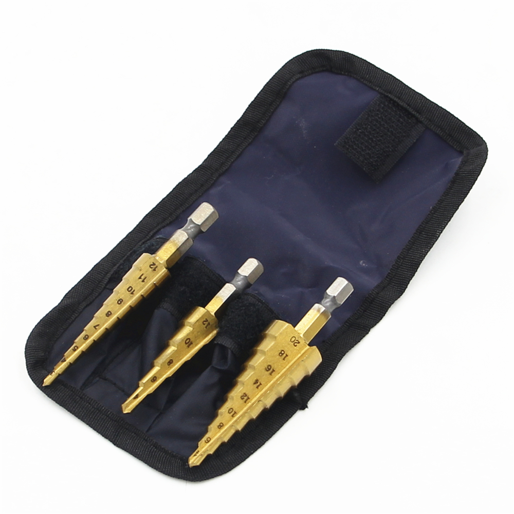 Hexagonal handle titanium plated ladder drill tower drill bit set 3-12/4-12/4-20mm small three piece set