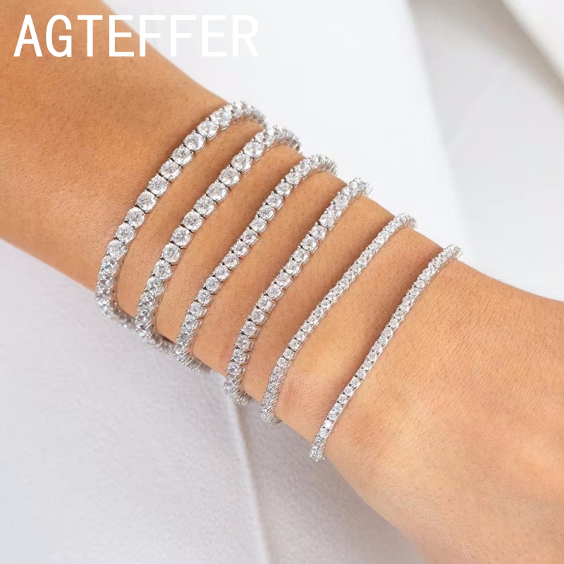 Теннисные браслеты-цепочки из стерлингового серебра 925 пробы для женщин, модные браслеты с кубическим цирконием и кристаллами розового золота, свадебная вечеринка, подарок друзьям, ювелирные изделия
