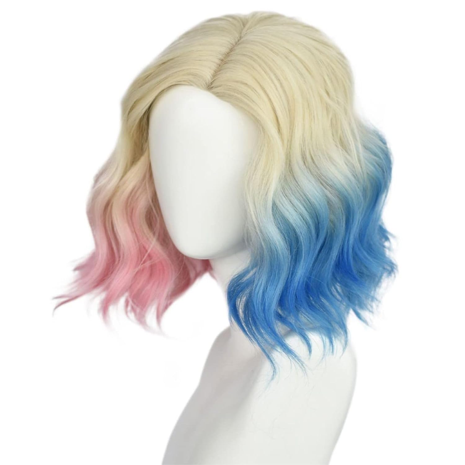Peruca cosplay azul e rosa para mulheres, loira curta com cabelo ombre rosa e azul, peruca curta sintética bob wave para cosplay