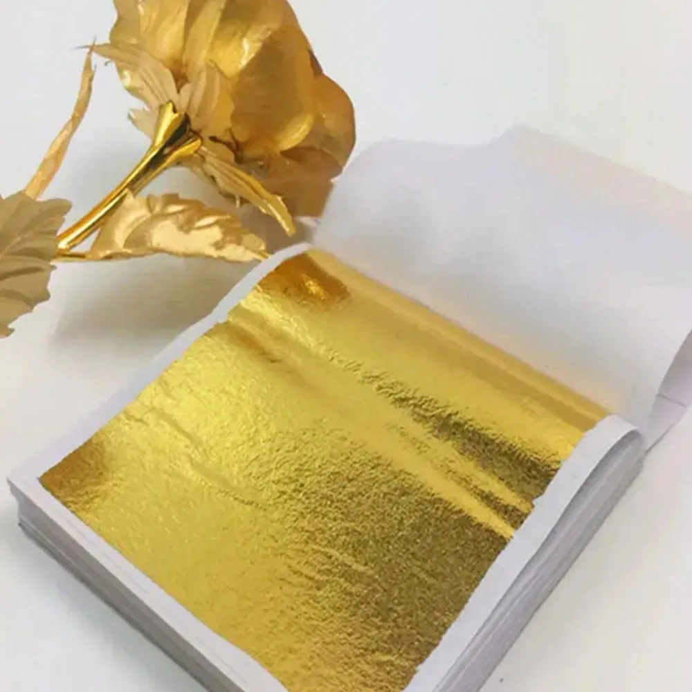 100Pcs 황금 잎 호일 잎 시트 금박 호일 모조 금박 DIY 손톱 아트 그림 금박 공예 장식