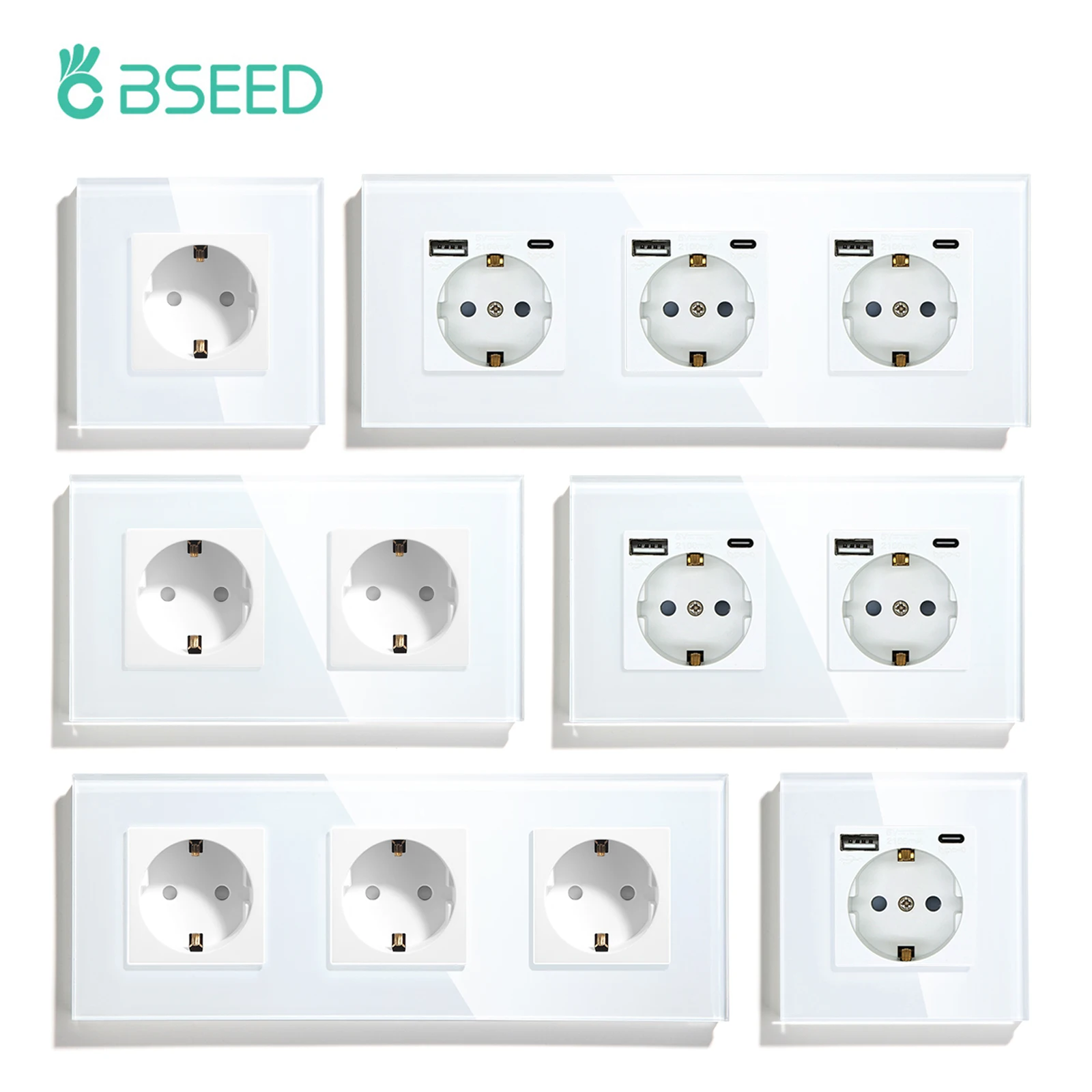 Bseed EU Russland Steckdose 16A Elektrische Steckdose Gehärtetes Glas Kristall Panel 2 Farben Steckdose Heimwerker