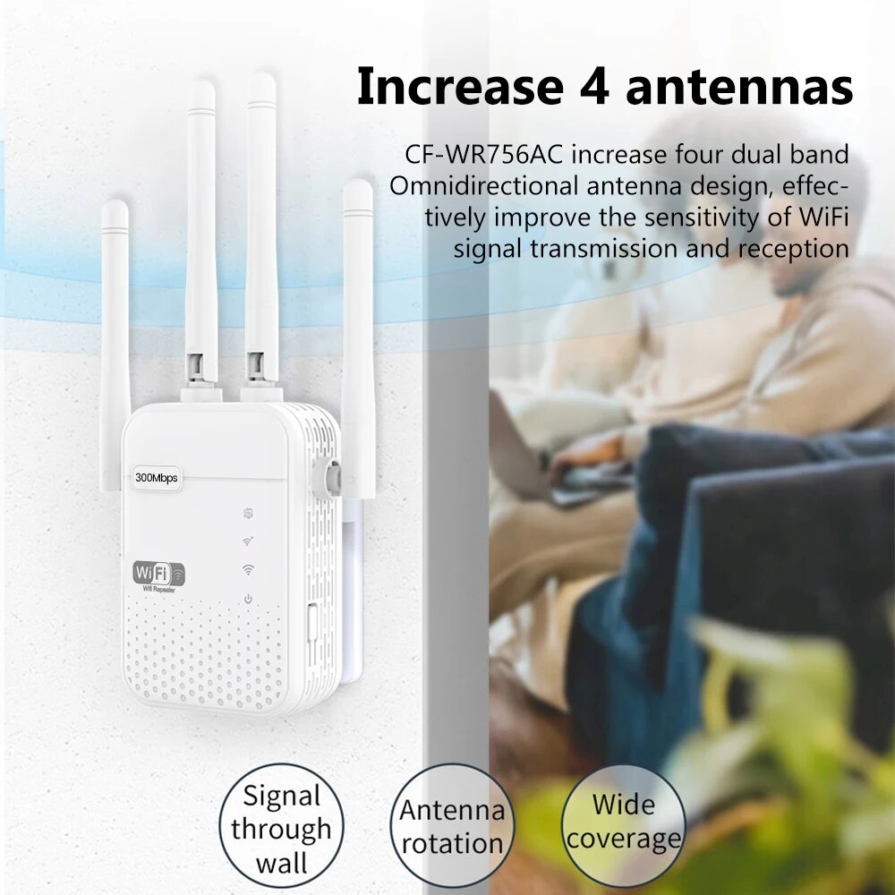 Repetidor WiFi inalámbrico de 300Mbps, enrutador de señal 2,4G, amplificador extensor WiFi inalámbrico de largo alcance 802.11N, amplificador WIFI