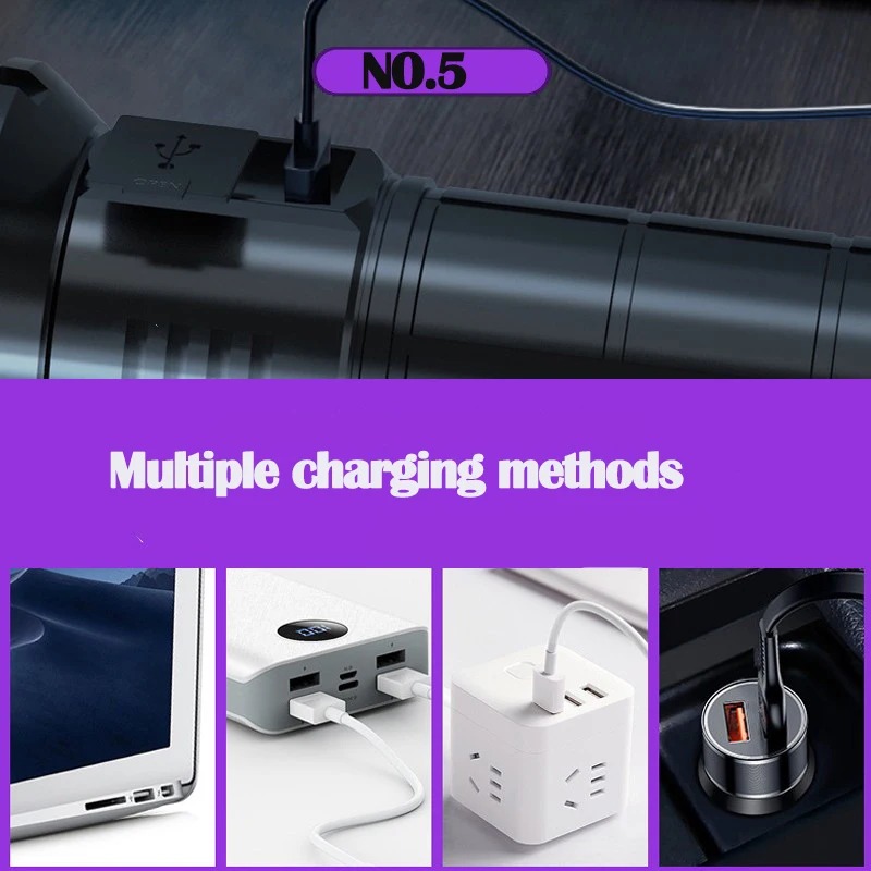 Potente linterna UV de 365NM tipo C recargable impermeable 26650 luz púrpura para Detector de manchas de orina de mascotas