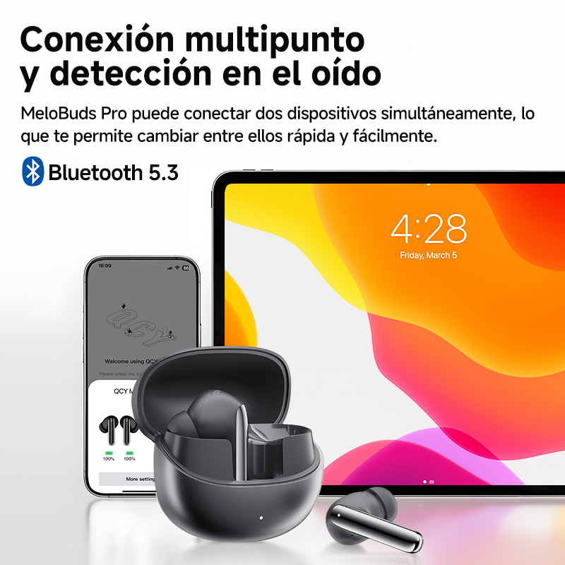 QCY MeloBuds Pro ANC Bluetooth 5,3 auriculares inalámbricos 46dB híbrido ANC alta resolución LDAC auriculares 6 micrófonos 34H detección en la oreja