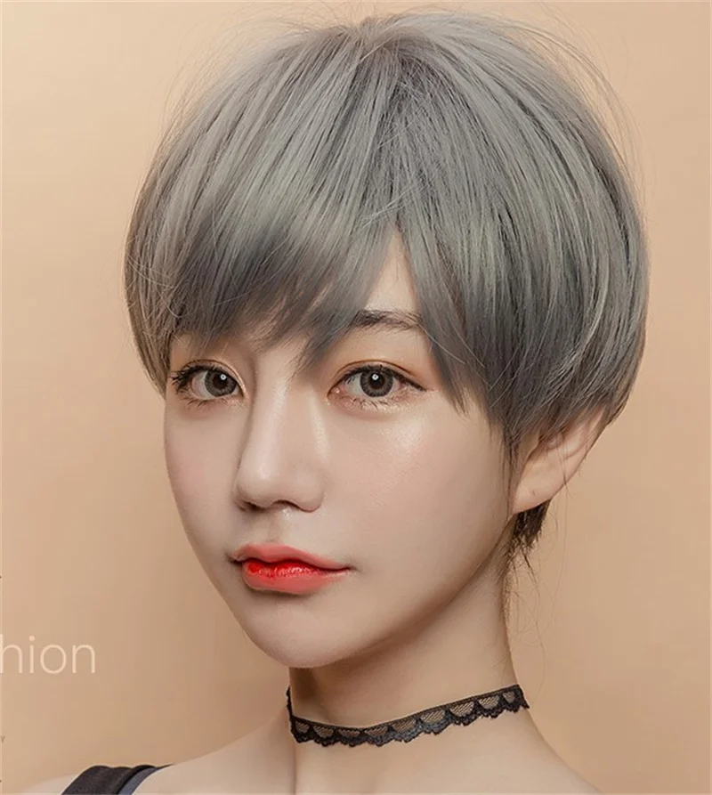 Extensões de cabelo estilo coreano, moda sintética, perucas femininas jovens, capa de cabeça respirável, curta, reta, fofa, chapéu para mulheres
