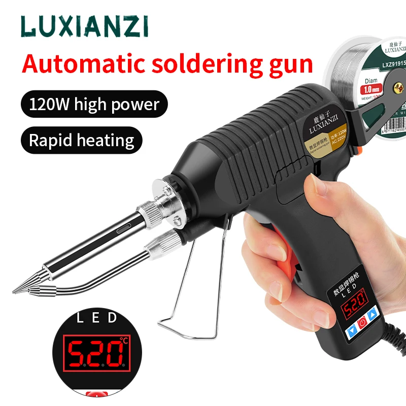 LUXIANZI Pistola de soldador eléctrico con pantalla digital 180-520 ° Herramienta de reparación de soldadura de pistola de estaño de envío automático de temperatura ajustable C