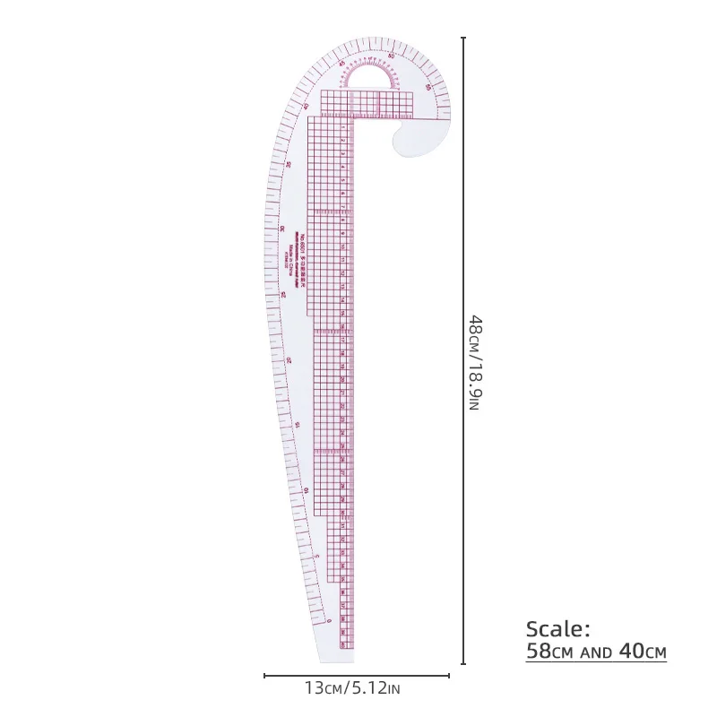 Curva de 58 cm y regla de clasificación multifuncional recta de 40 cm, escala incorporada para diseño de sisa, escote y costura