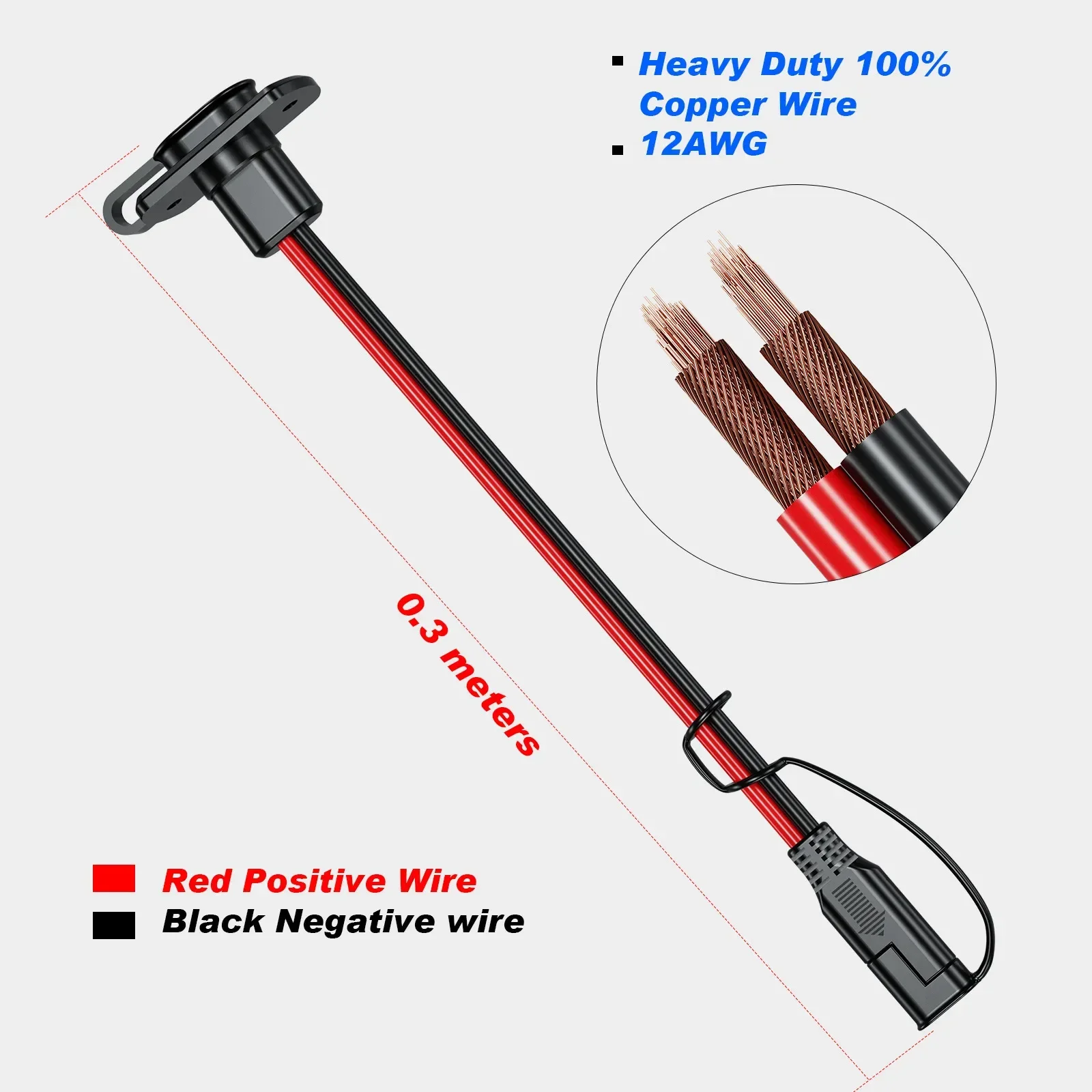 SAE Conector Rápido Chicote Adaptador SAE Plugue Macho para Cabo de Soquete Fêmea 1FT 12AWG Cabo de Extensão SAE