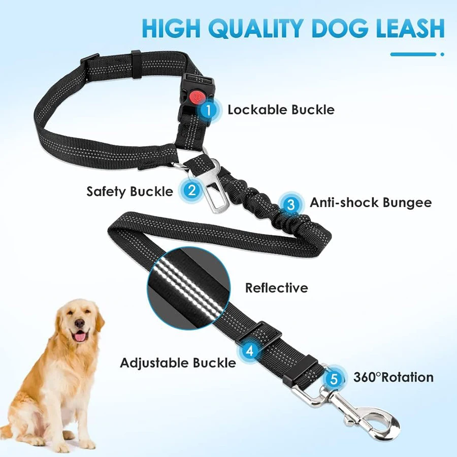 Cuerda para cinturón de seguridad de coche para mascotas, anillo circular, cinturón reflectante elástico retráctil para coche de perro, cuerda de remolque para perros