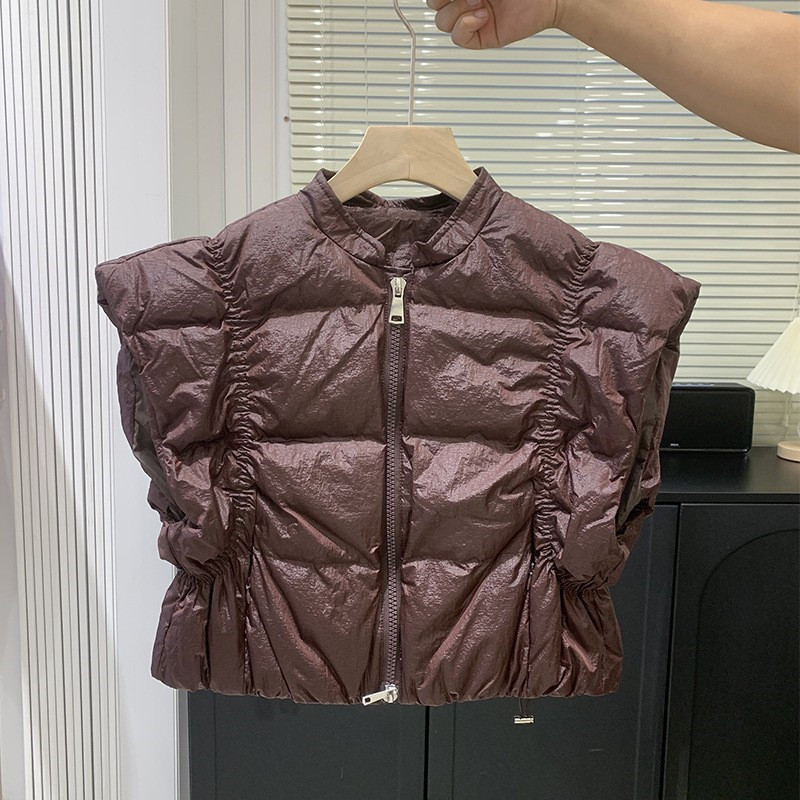 Colete de jaqueta ultracurta sem mangas, colete elegante, colete de pregas grossas, personalidade, coreano, novo