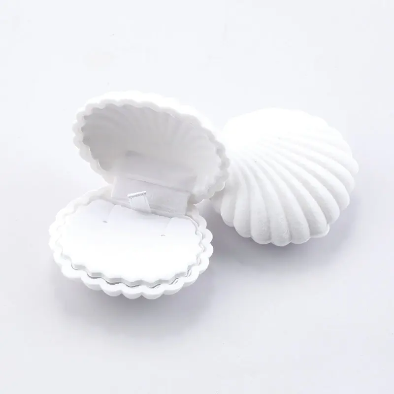 1-delige mooie schelpvorm fluwelen sieradendoos bruiloft verlovingsring doos voor oorbellen ketting armband display geschenkdoos houder