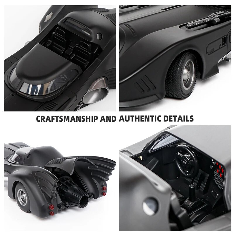 1:18 1989 Batmóvel Die-cast carro com Batman figura, brinquedos para crianças e adultos, preto