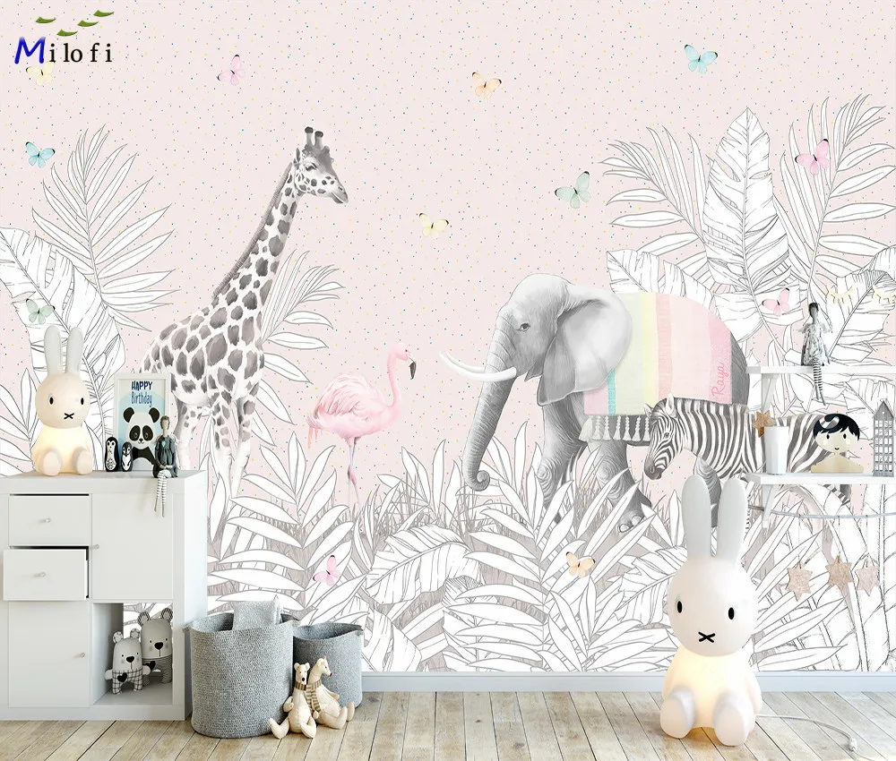 Milofi Custom 3D ขนาดใหญ่วอลล์เปเปอร์ภาพจิตรกรรมฝาผนังมือวาด Nordic Forest สัตว์ขนาดเล็กโรงเรียนอนุบาลสติกเกอร์ป่าพื้นหลัง