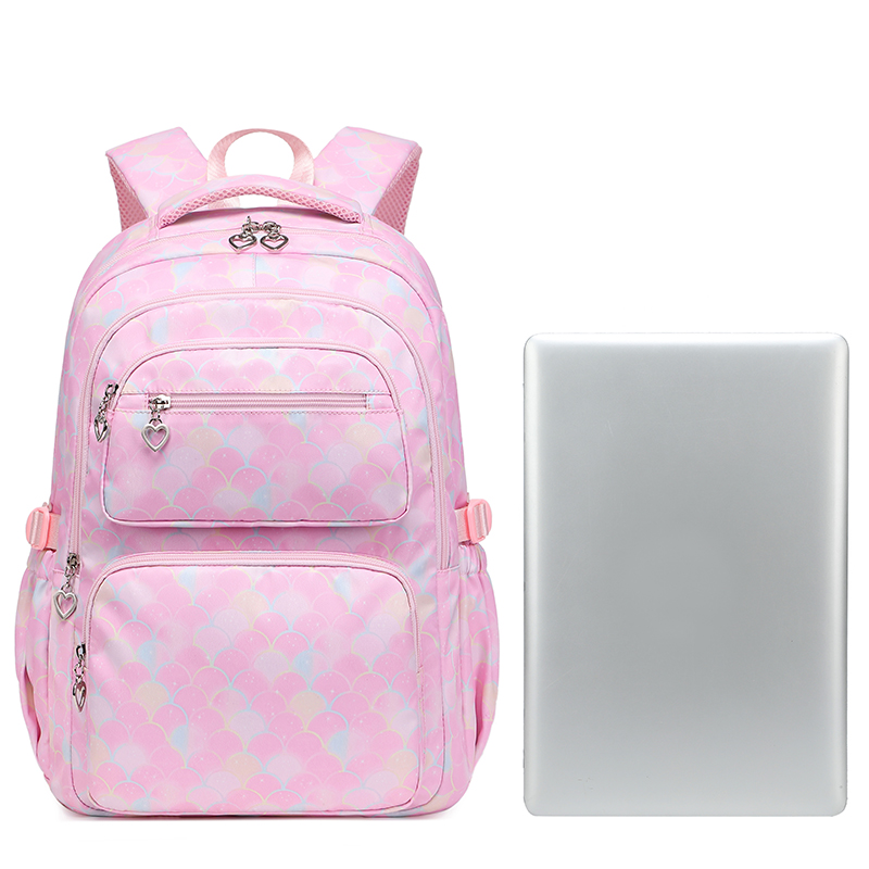 女の子向けプリントスクールバッグ、ティーンユースバックパック、ラップトップ、子供用スクールペンケース、ピンク、3個セット、2025