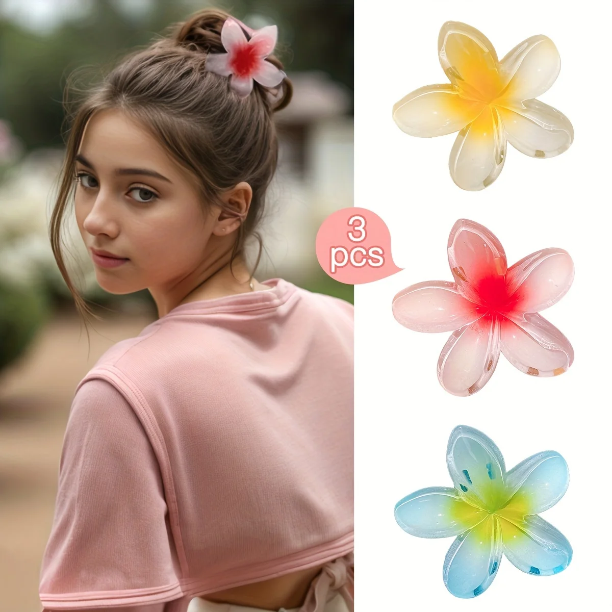 1/2/3 Uds. Accesorios para el cabello flores coloridas garra grande para el cabello en la parte posterior de la cabeza
