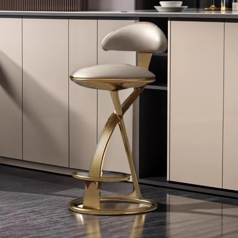 High Kitchen Island Bar Chairs Luxury Italian Modern Leather Hotel Metal Stools Gold Ergonomic Sillas Para Barra Cafe Furniture