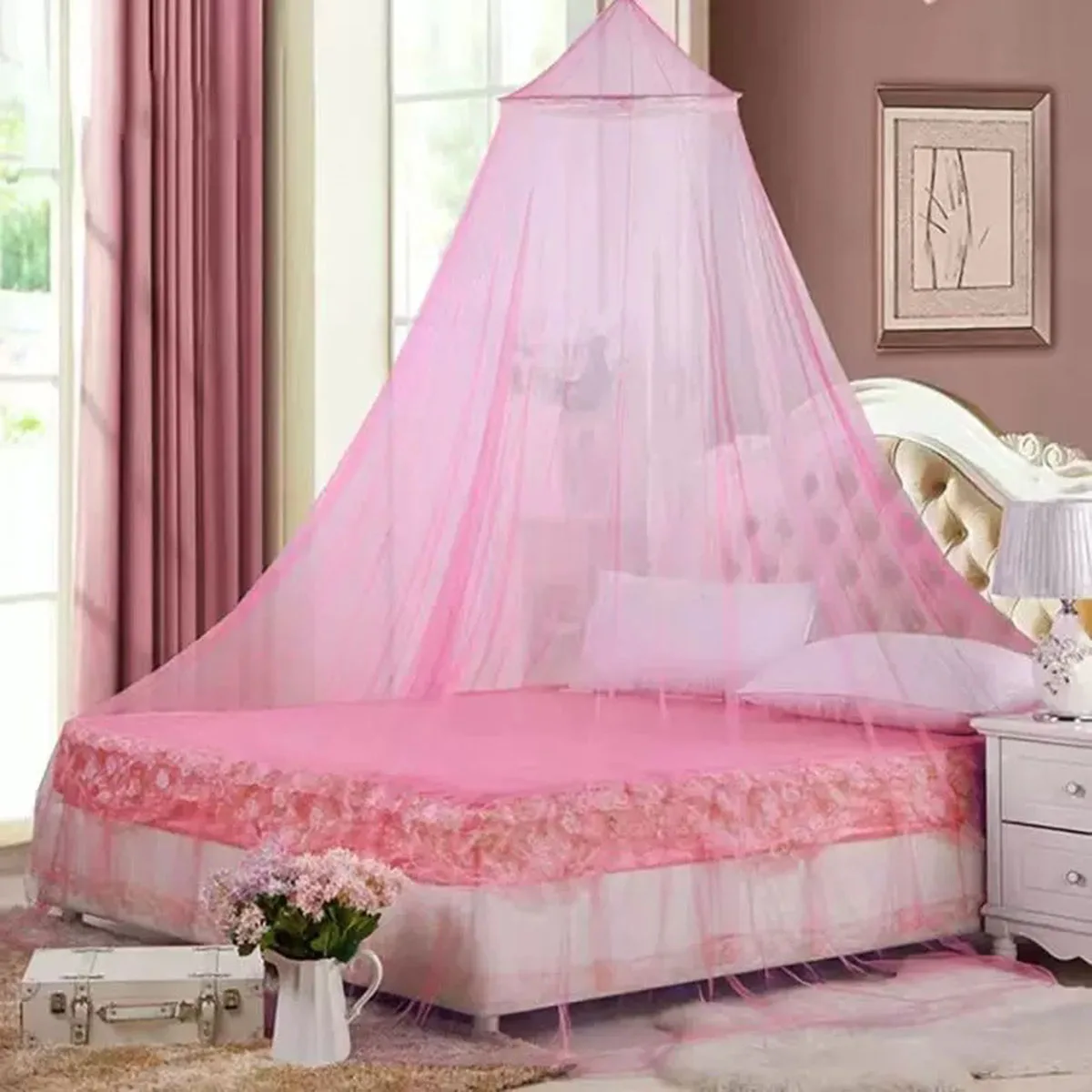 1pc Summer Hung Dome Mosquito Net For Double Bed Summer Polyester Mesh Fabric Home Bedroom Adults Hanging Decor