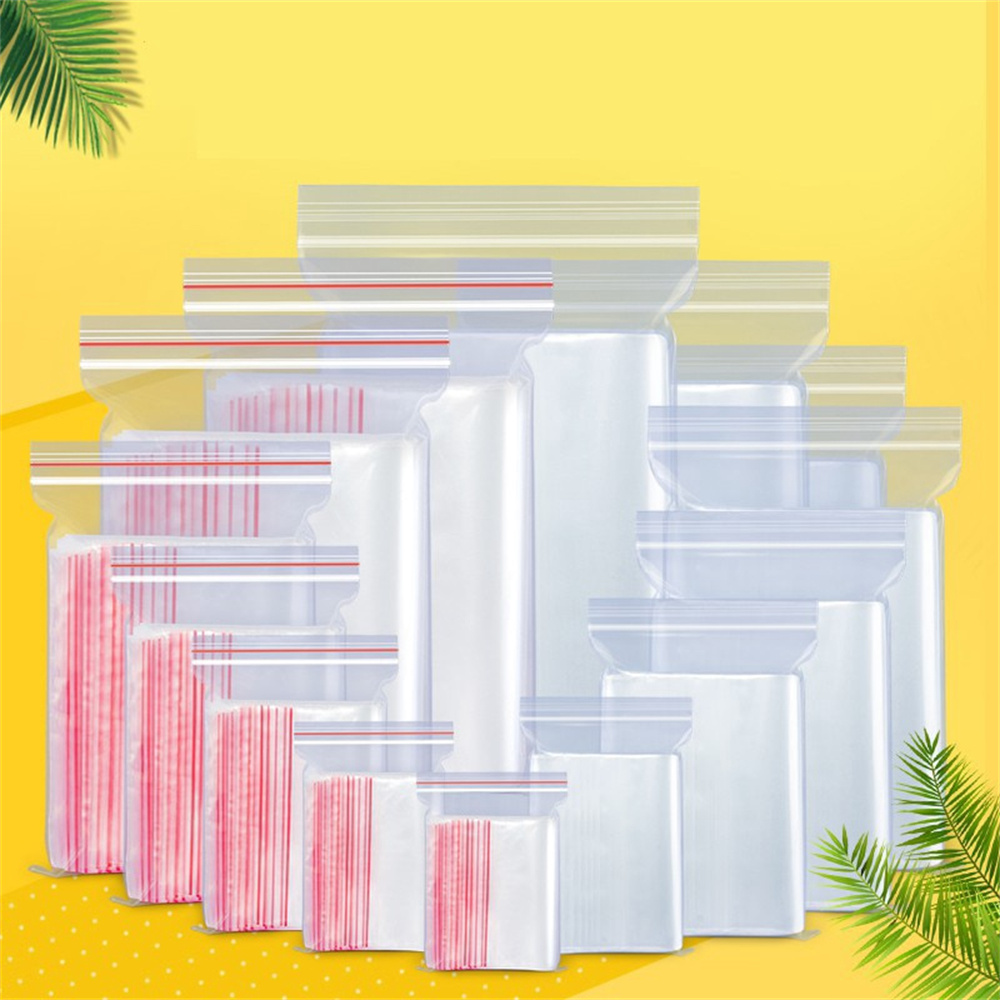 Sacos Ziplock Resealable, plástico transparente, poli, auto selo, pacote fresco, reclosable, multi tamanho, armazenamento de alimentos, 100 Pcs Pack, 5-12 Wire