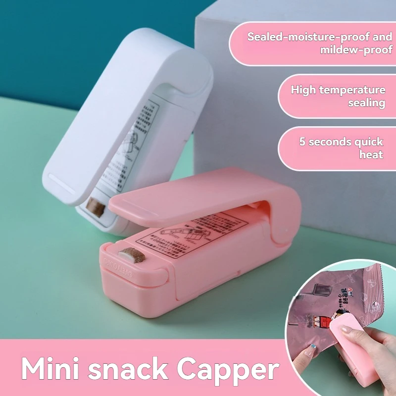 Mini sellador de bolsas de calor portátil, máquina de sellado de bolsas de plástico con Clip, almacenamiento de alimentos, sellado de aperitivos, utensilio de cocina