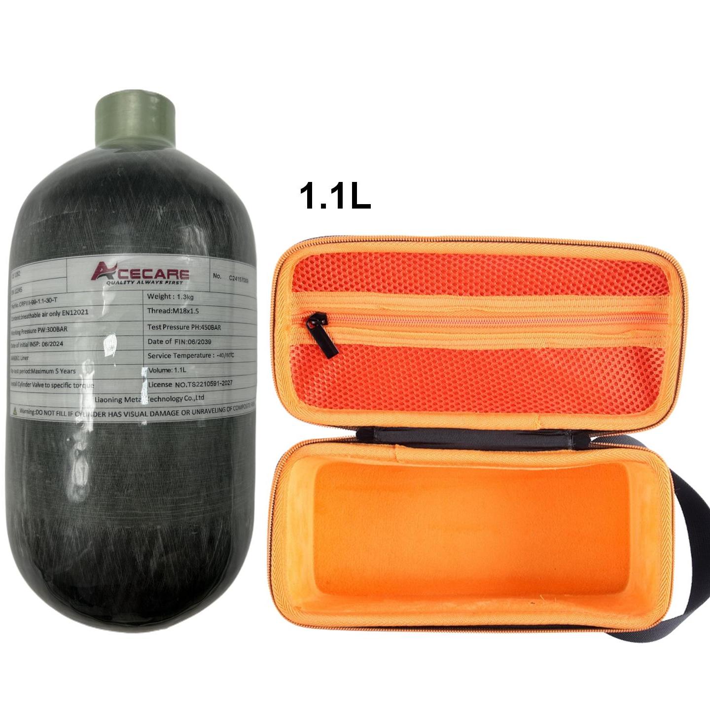 ACECARE 4500Psi 300Bar 1.1L Carbon Fiber Cylinder High Pressure Tank Compressed Mini HPA Diving Scuba Tank M18*1.5