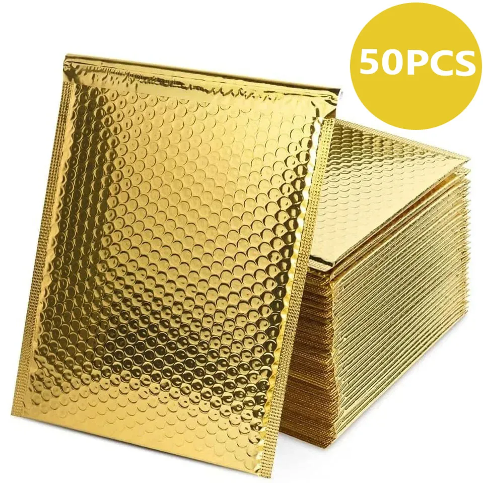 50 Stück goldene Blase Umschläge Taschen für Versand beutel Bubble Mailer gepolsterte Verpackung wasserdichte Verpackung Tasche verdicken Porto Tasche