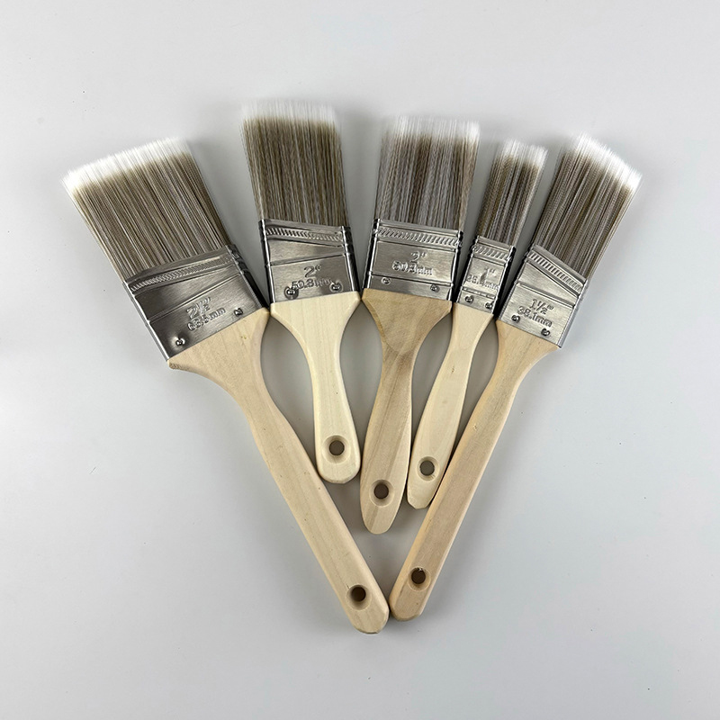 5Pcs Paint Brush Set White Coffee-colored Paint Long-handled Bevel Art-specific Nylon Brushes for Barbecues and Marine Use