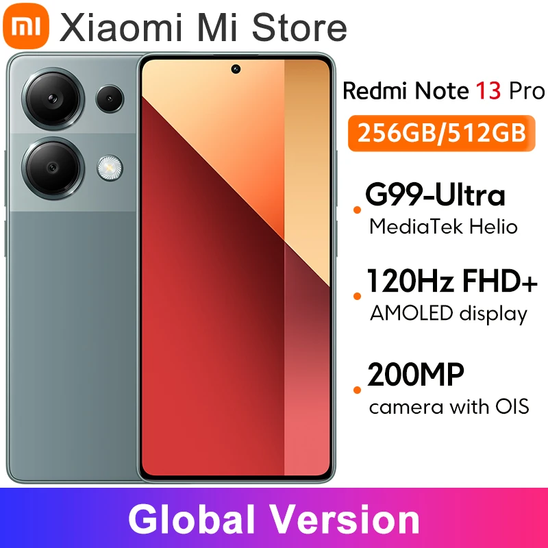 Xiaomi redmi note 13 pro 4g 8 + 256gb helio g99 ultra 6.67 "tela amoled 120hz 200mp câmera 67w carregamento rápido