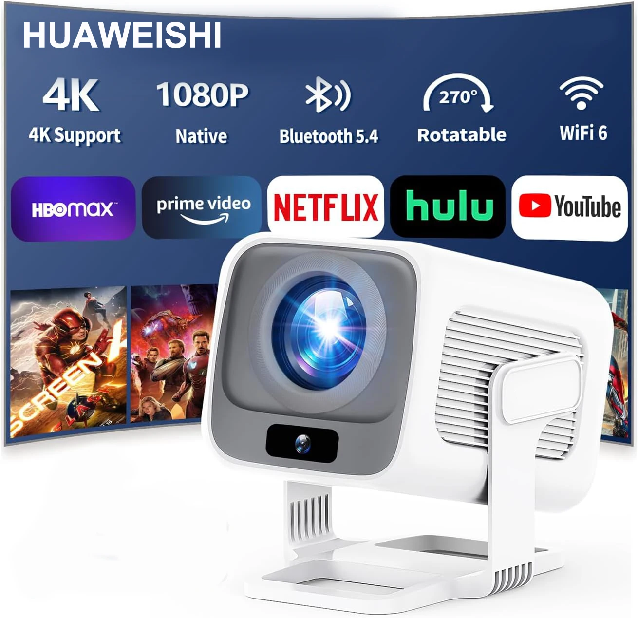 Proiettore HUAWEISHI 4K Android nativo portatile 1080P messa a fuoco automatica 600ANSI Video home Cinema Proiettore led hd per esterni