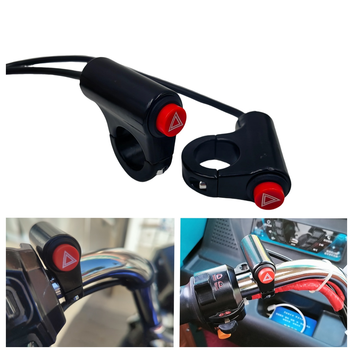 CHTNBO Motorrad-Taste aus Aluminium, elektrisches Auto, Dual-Warnung, Notlicht, Signal, Blitz, Motorrad-Schalter