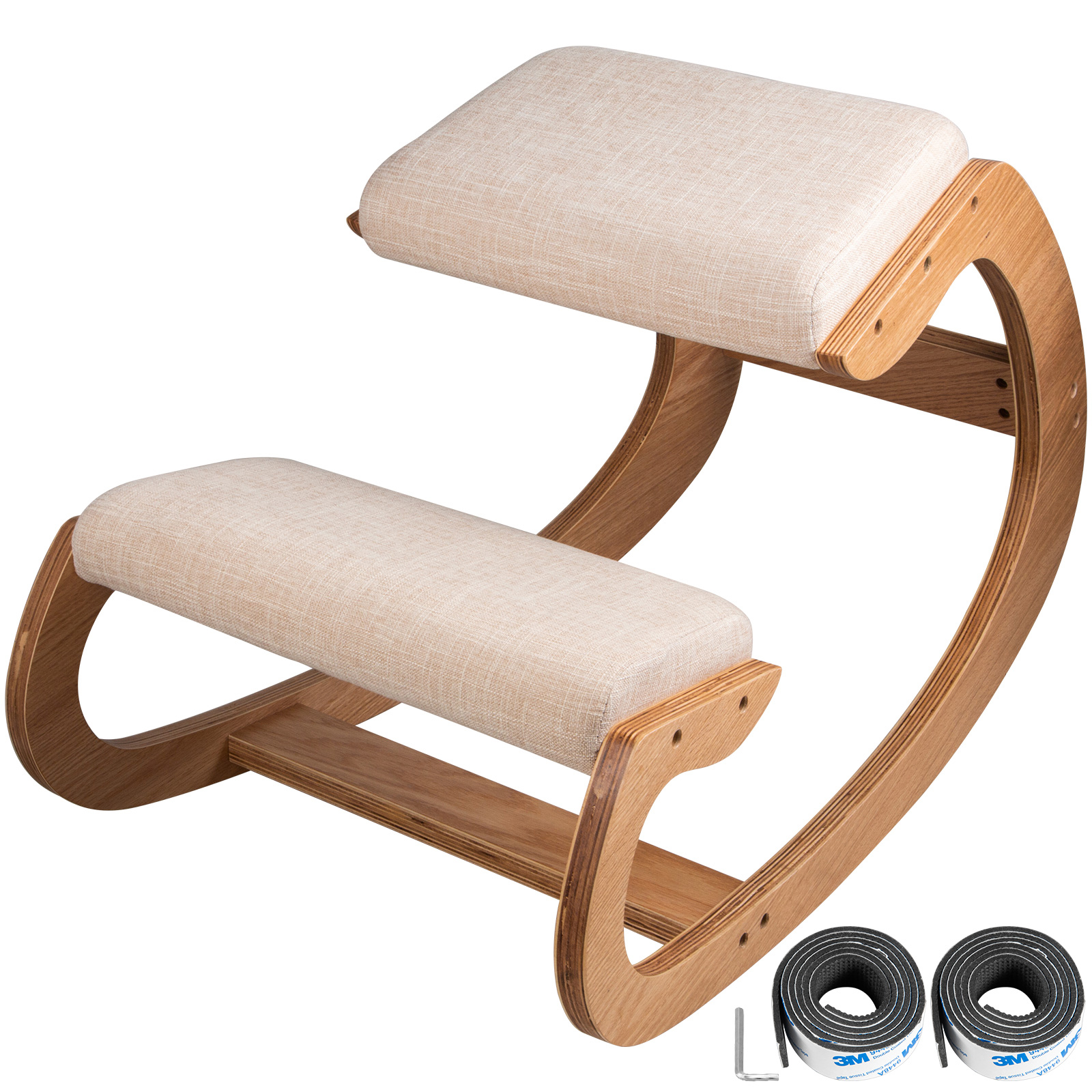 VEVOR Ergonomischer Kniestuhl 150KG aComputerstuhl Holzhocker 41/37x29x7cm Haltungskorrektur(Weiße Eiche)