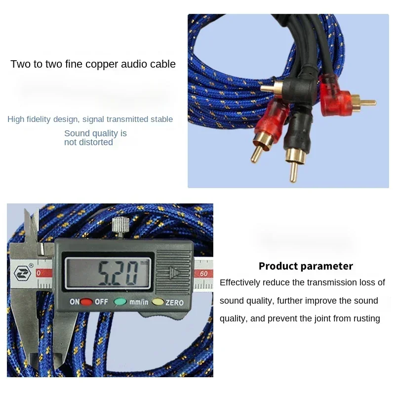 Cable de audio de cobre puro para automóvil, modificación del sistema de audio para automóvil, amplificador de subwoofer, cable de señal de 2 RCA a 2 RCA