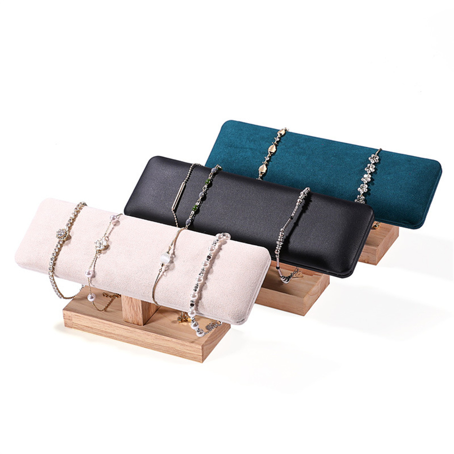 1 PC ฐานไม้ T-Shaped PU หนัง/กํามะหยี่สร้อยข้อมือกําไลข้อมือนาฬิกา Hairband เครื่องประดับ Stand Holder Organizer