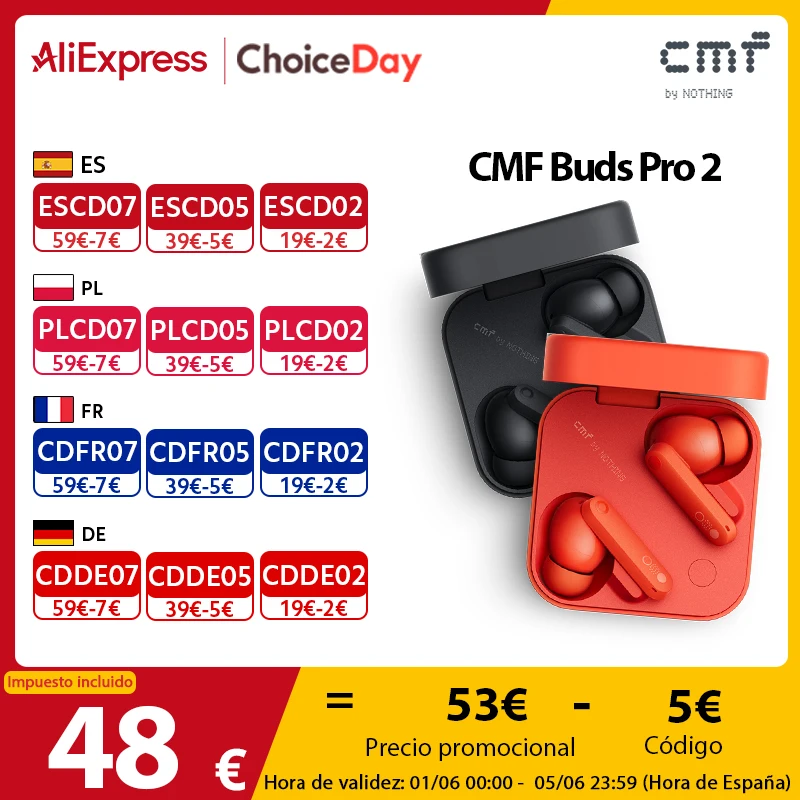 Neue globale Version CMF Buds Pro 2, mit 50 dB Hybrid-Aktivgeräuschunterdrückung, 6 HD-Mikrofone, IP55, Bluetooth 5.3 Buds Pro2
