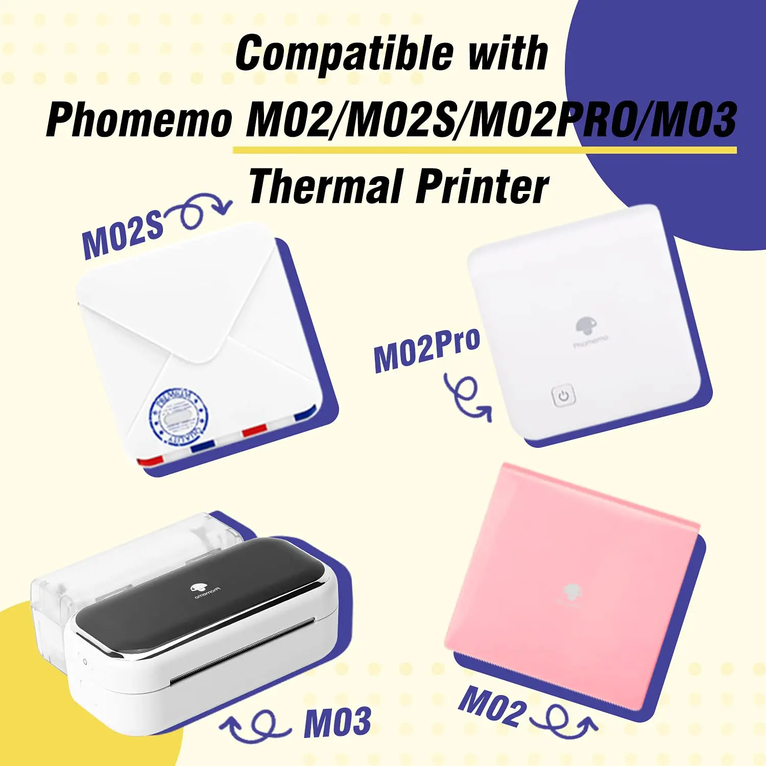 Phomemo-papel térmico autoadhesivo transparente, adhesivo sin BPA para Mini impresora portátil de la serie M02, negro sobre negro, 3 rollos de 50mm x 3,5 M