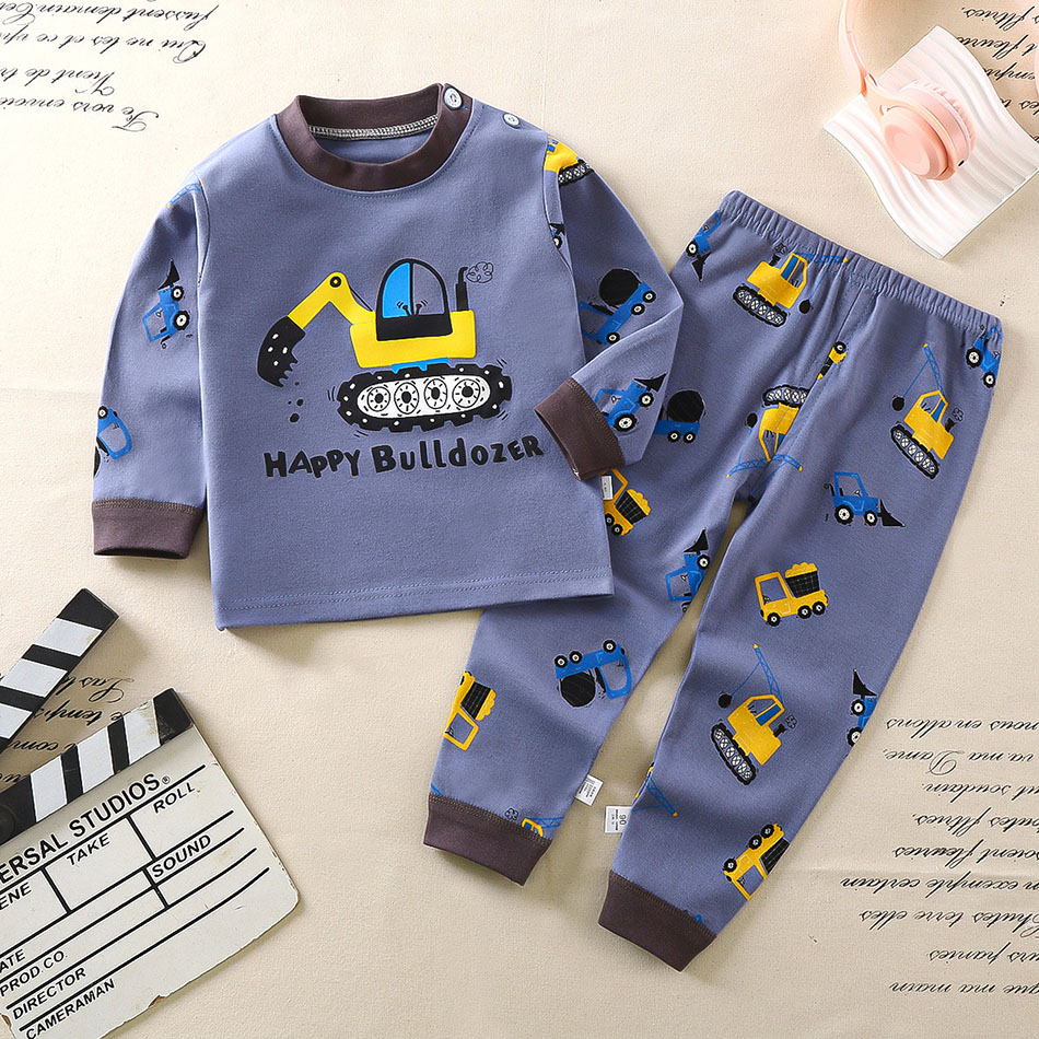 Conjunto de pijamas de algodón para niños y niñas, ropa de dormir de dibujos animados para otoño e invierno, ropa de dormir de noche para niños, ropa para el hogar