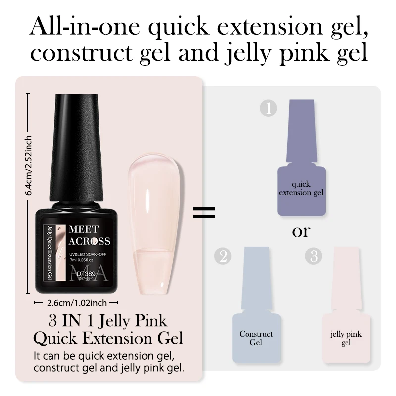 MEET ACROSS-esmalte de uñas de Gel 3 en 1, barniz de construcción de larga duración, extensión rápida, 7ml