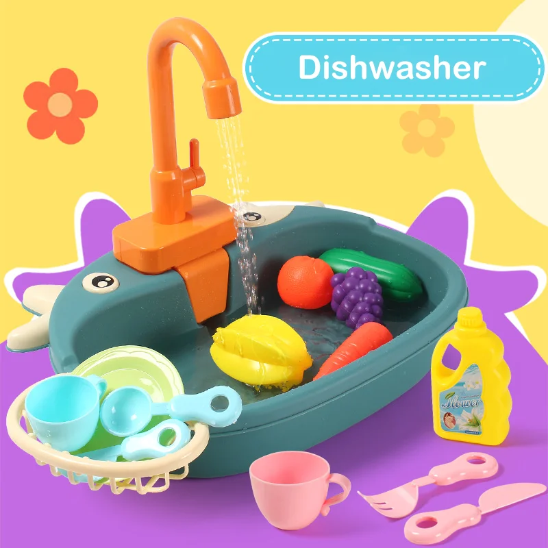 Lavello da cucina per bambini Giocattoli Simulazione Lavastoviglie elettrico Mini cucina Cibo Giochi di imitazione Casa Set di giocattoli Giochi di ruolo per bambini Giocattoli per ragazze