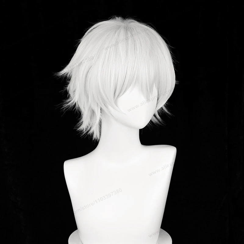 カネキケンコスプレウィッグ 30 センチメートルショートシルバーホワイトマンヘアアニメ耐熱合成かつら