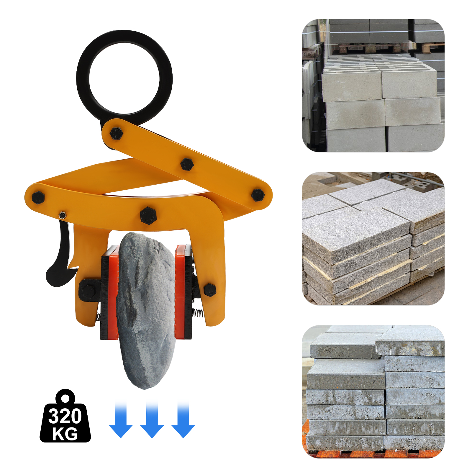 Pedra Alicate de Transporte, Pallet Puller Clamp, Lifter Sling Ring, 320kg Abertura Mandíbula, 0 a 6.5cm