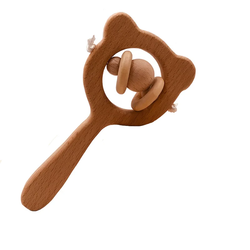 ความปลอดภัยไม้ Beech สัตว์ Pacifier Rattle หัตถกรรมอุปกรณ์เสริมฟันกรามของเล่นสําหรับเด็กทารกจุกนมกัด Teether ของขวัญ