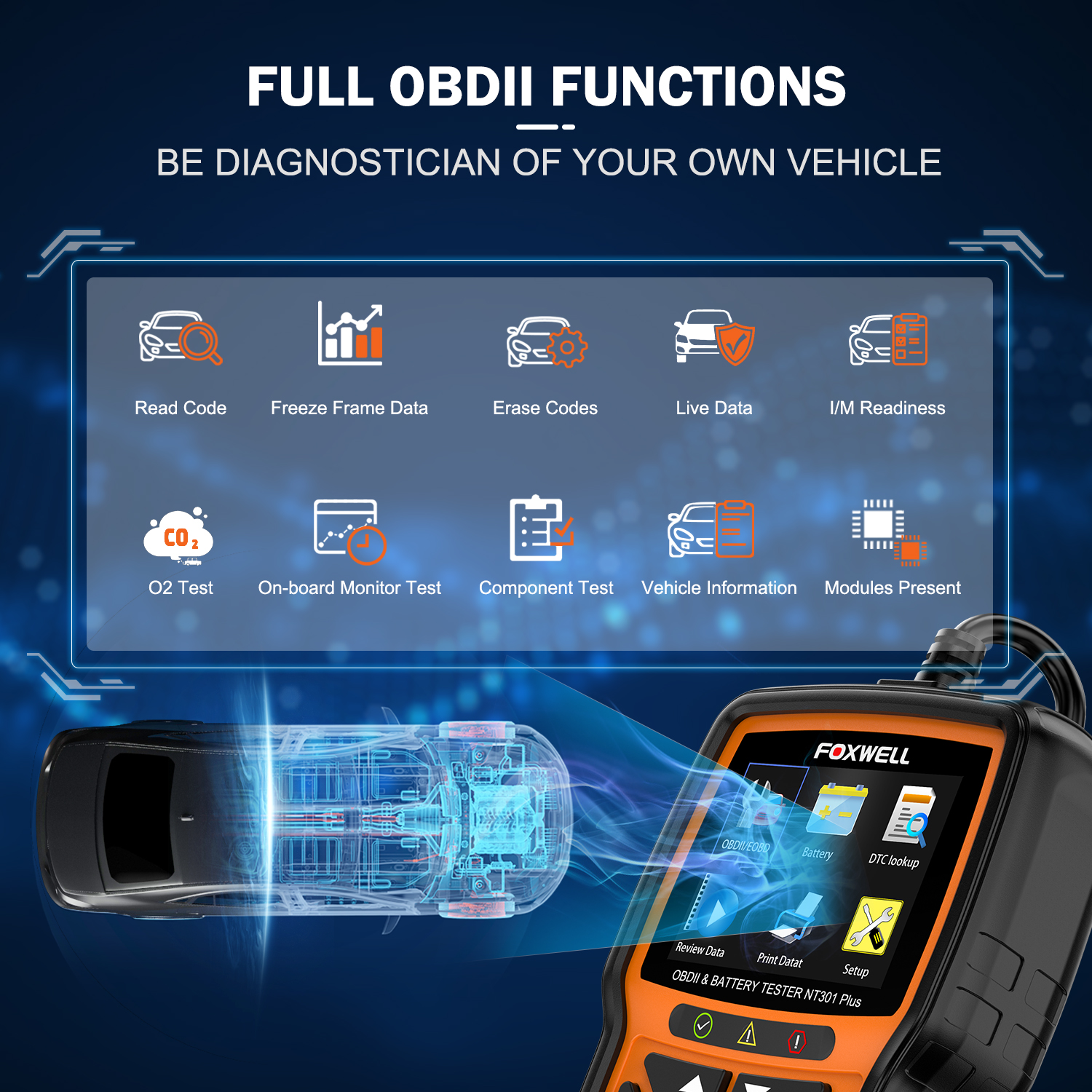 FOXWELL NT301 OBD2 Scanner Code Reader OBD II Check Engine Auto Diagnostic Tool Fout Monteur Diagnose Scan Tool Gratis Update