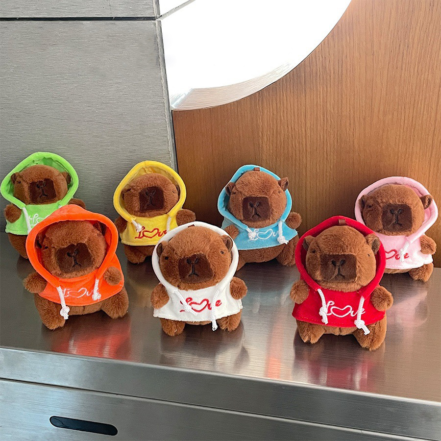 LLavero de felpa Kawaii Kapibala, colgante de capybara de dibujos animados, muñeco de peluche, adorno de mesa, colgante de coche, 2 piezas