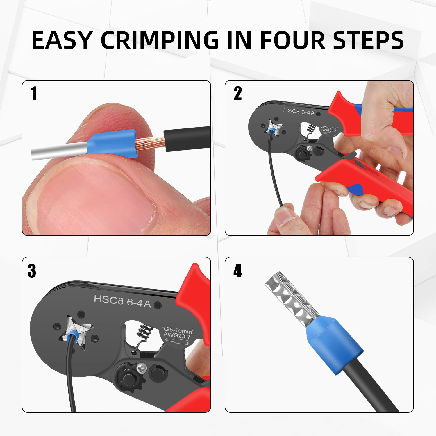 Ferrule Crimping Tool HSC8 6-4/6-6 Electrical Crimper Plier For Wire End Crimp Tube Terminals Electrical Circuit Repair