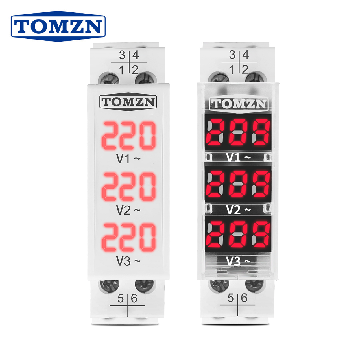 Medidor de voltaje de 18mm con carril Din AC 40-500V 220V 380V indicador de voltímetro Modular trifásico único Detector de pantalla Digital LED
