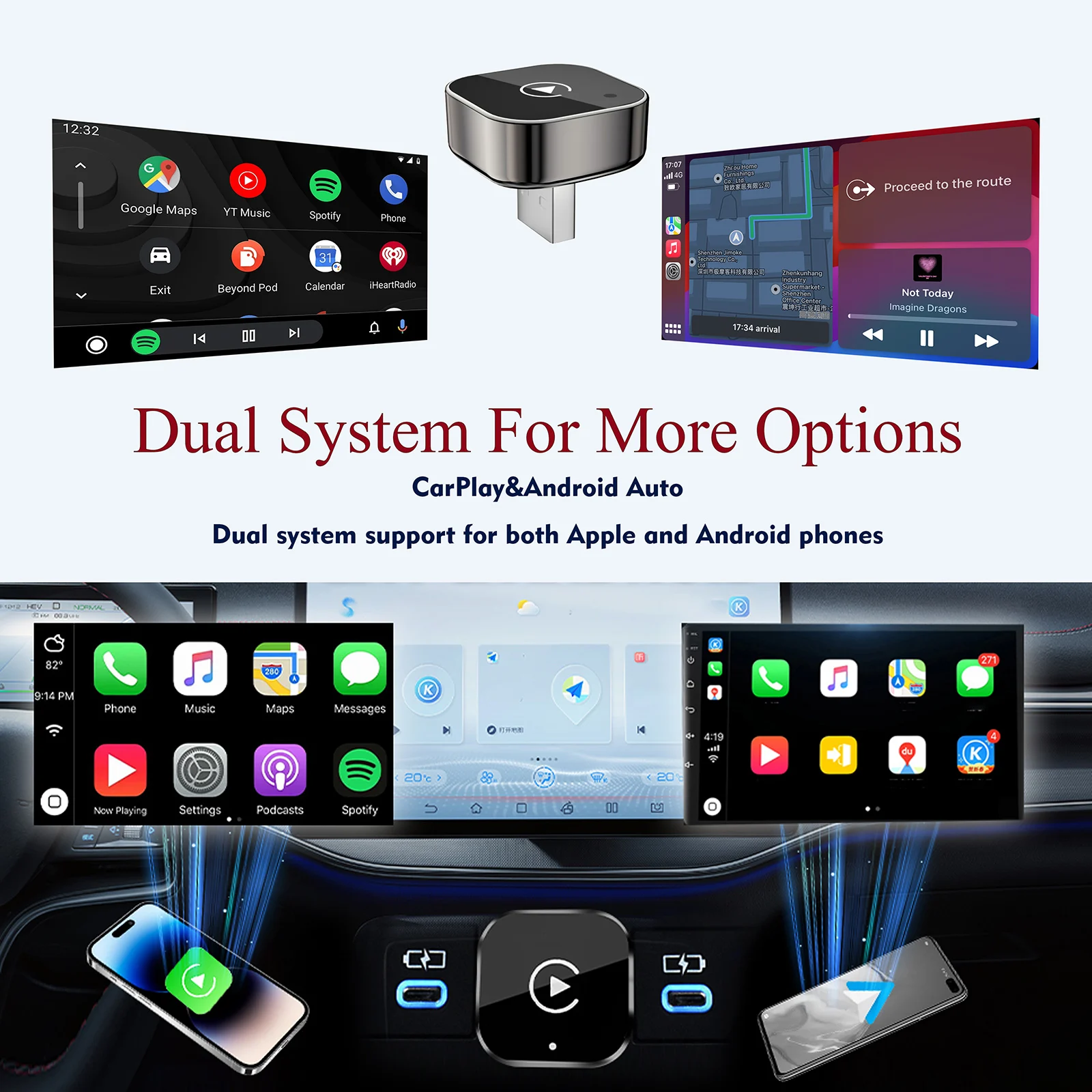 Draadloze CarPlay-adapter voor iPhone - Mini Plug & Play Auto Connect, 5GHz WiFi lage latentie, iOS 10+ compatibel met bekabelde CarPlay