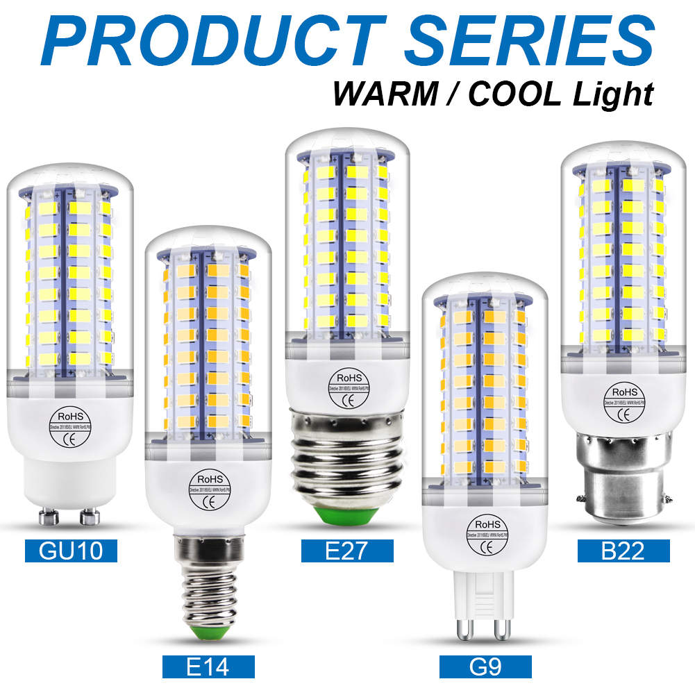 หลอดไฟ E27 LED E14โคมไฟข้าวโพด GU10สปอตไลท์220V หลอดไฟ B22ประหยัดพลังงานหลอด LED สำหรับห้องนั่งเล่นที่บ้าน