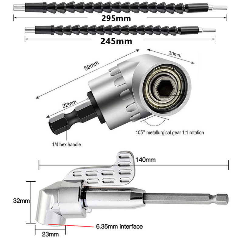 105 Degree Screwdriver 1/4 inch Extension Hex Drill Bit Adjustable Hex bit Angle Driver Screwdriver Socket Holder Adaptor Tools