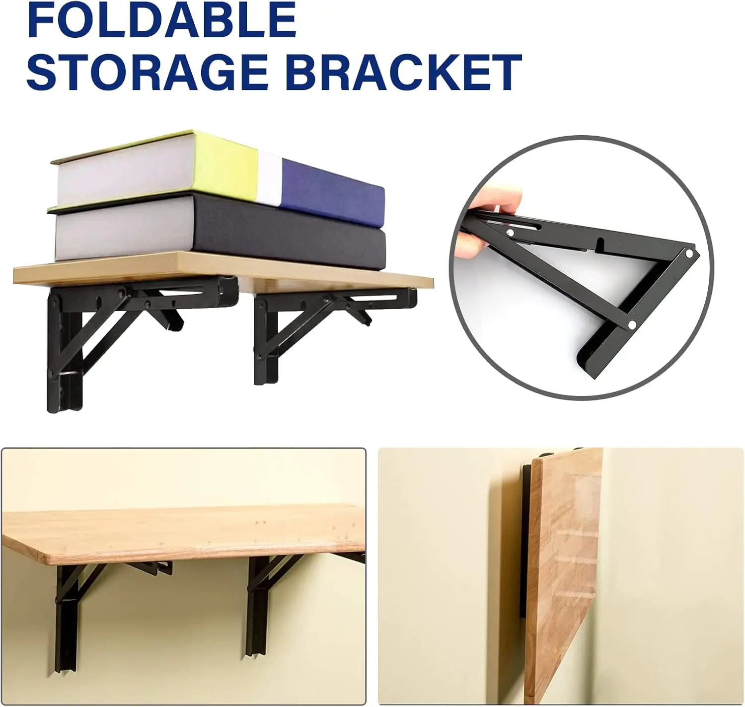 2PCS Heavy Duty Triangle Folding Angle Shelf Bracket Stainless Steel Collapsible Shelf Bracket for Table Work Bench Wall Mounted