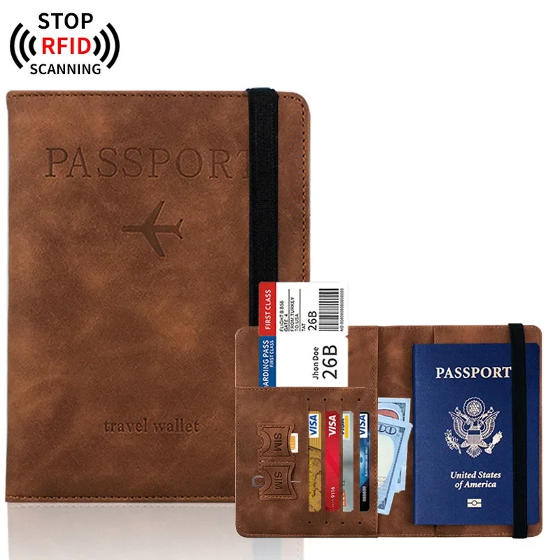 RFID Blocking ผู้ถือหนังสือเดินทางกระเป๋าสตางค์กระเป๋าเดินทางกระเป๋าสตางค์หนังสําหรับผู้ชายผู้หญิง Multi-Function ID Bank Card อุปกรณ์เสริม
